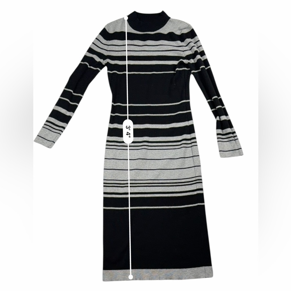 Love Always by FCT Black & Gray Striped Mock-Neck Sweater Midi Dress – Size XL - Picture 12 of 17